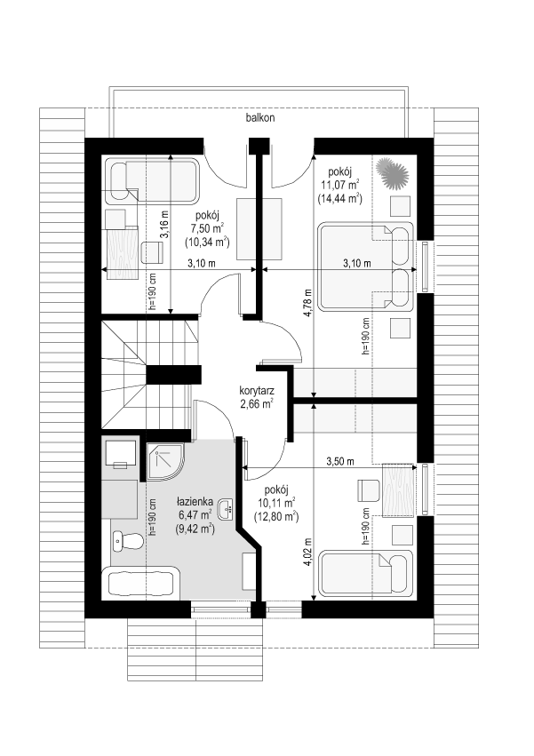Rzut poddasza POW. 49,7 m²