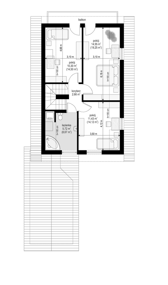 Rzut poddasza POW. 59,2 m²