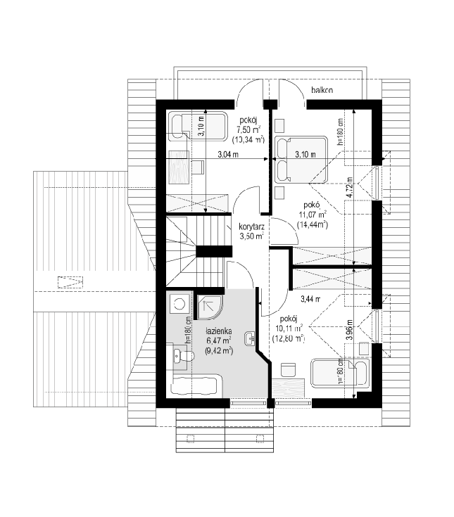 Rzut poddasza POW. 50,5 m²