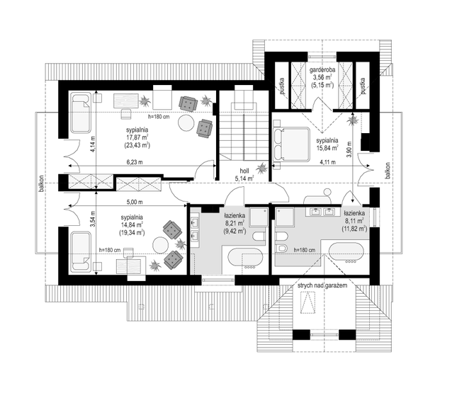 Rzut poddasza POW. 90,1 m²