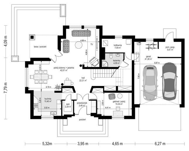 Rzut parteru POW. 153,8 m²