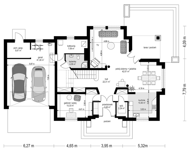 Rzut parteru lustro POW. 153,8 m²