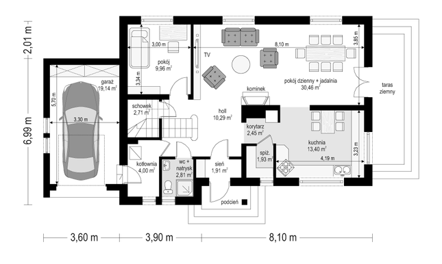 Rzut parteru POW. 99,1 m²