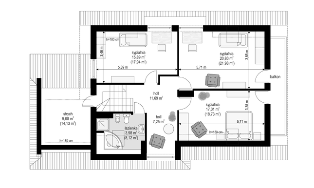 Rzut poddasza POW. 100,0 m²