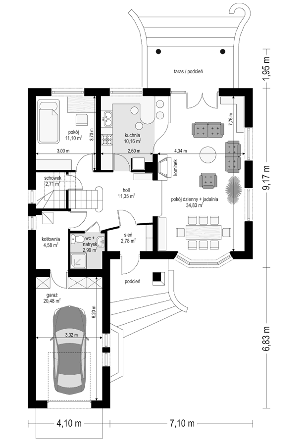 Rzut parteru POW. 101,0 m²