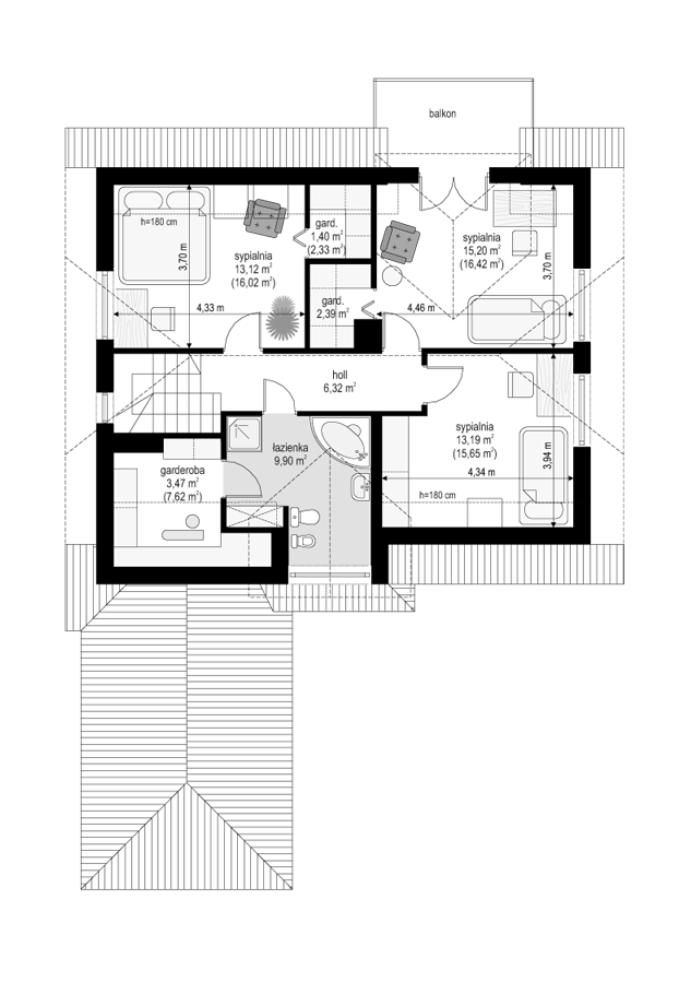 Rzut poddasza POW. 76,7 m²