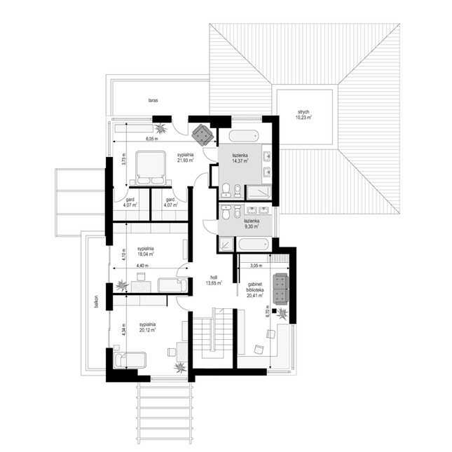 Rzut piętra POW. 126,0 m²