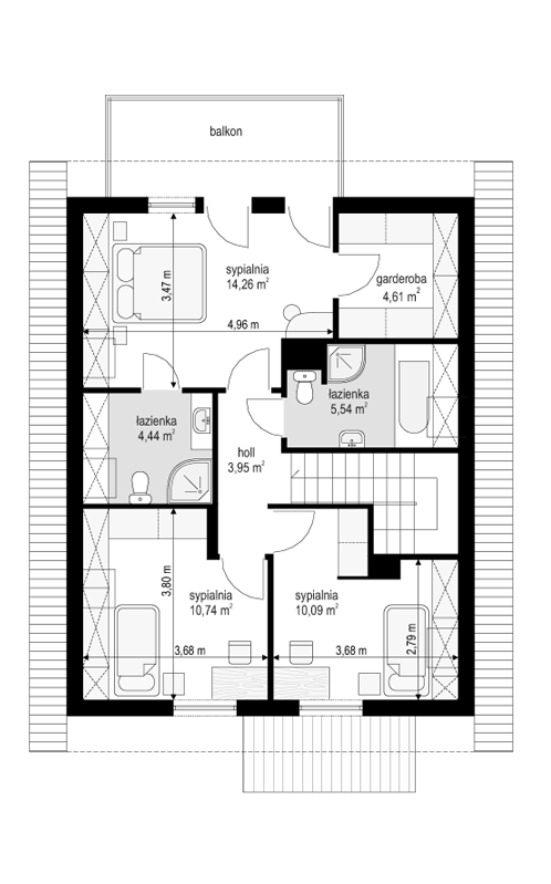 Rzut poddasza lustro POW. 53,6 m²