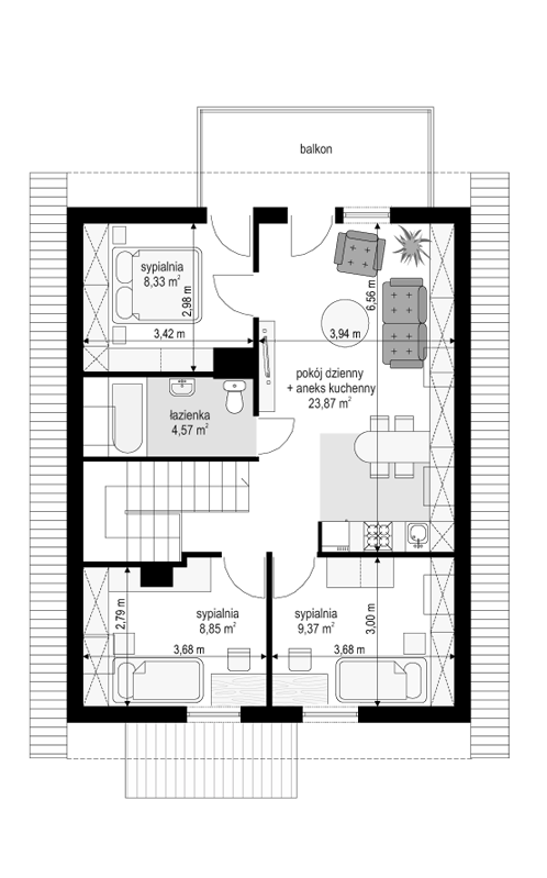 Rzut poddasza POW. 55,0 m²