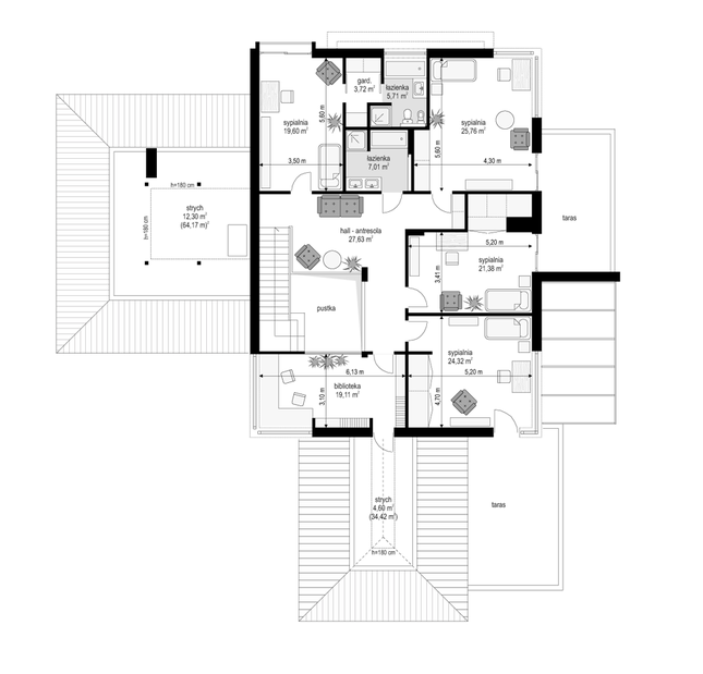 Rzut piętra POW. 218,4 m²