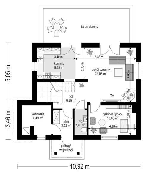 Rzut parteru POW. 66,0 m²