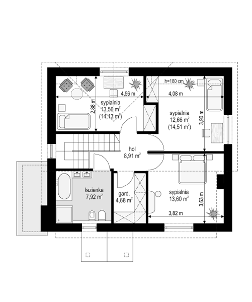 Rzut poddasza POW. 63,8 m²