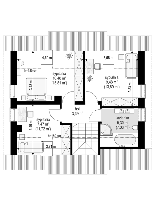 Rzut poddasza POW. 51,6 m²