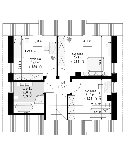 Rzut poddasza POW. 51,0 m²
