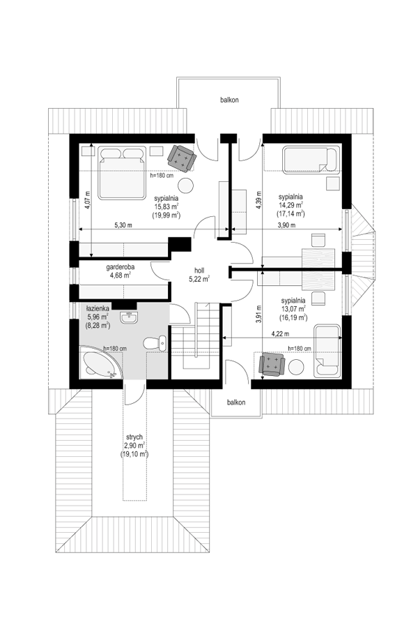 Rzut poddasza POW. 71,5 m²