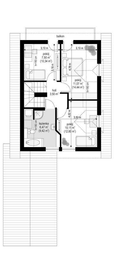 Rzut poddasza POW. 50,5 m²