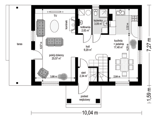 Rzut parteru POW. 60,5 m²