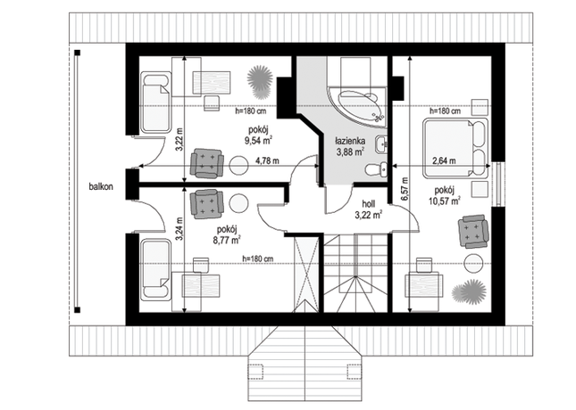 Rzut poddasza POW. 36,0 m²