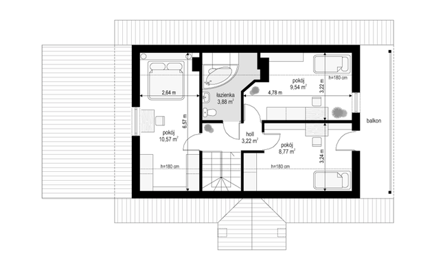 Rzut poddasza POW. 36,0 m²