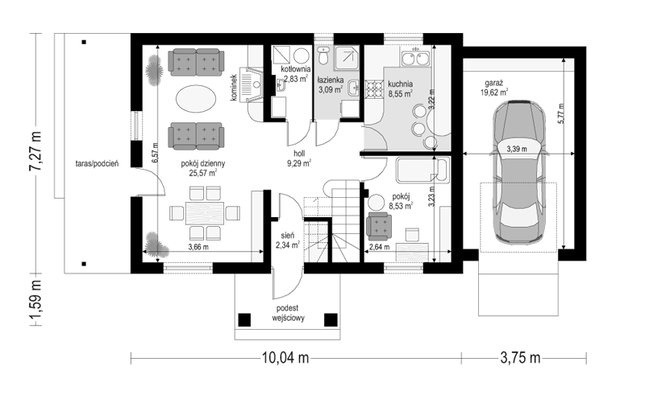 Rzut parteru lustro POW. 79,8 m²