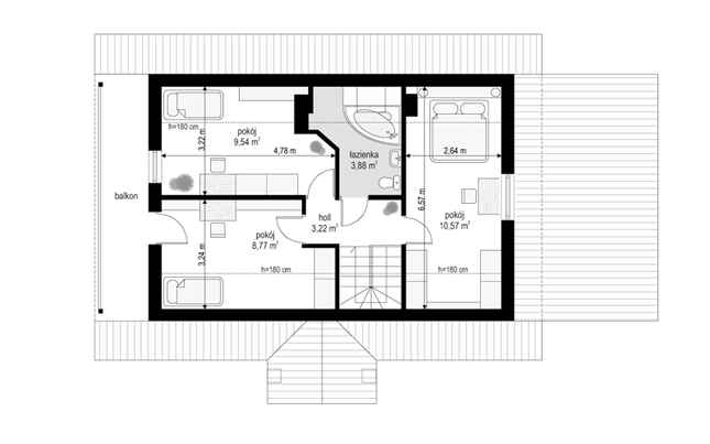 Rzut poddasza lustro POW. 36,0 m²