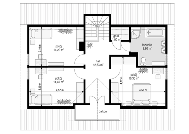Rzut poddasza POW. 67,7 m²