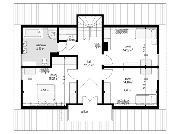 Rzut poddasza lustro POW. 67,7 m²