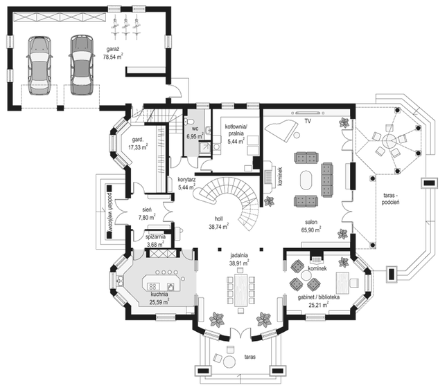 Rzut parteru POW. 319,5 m²