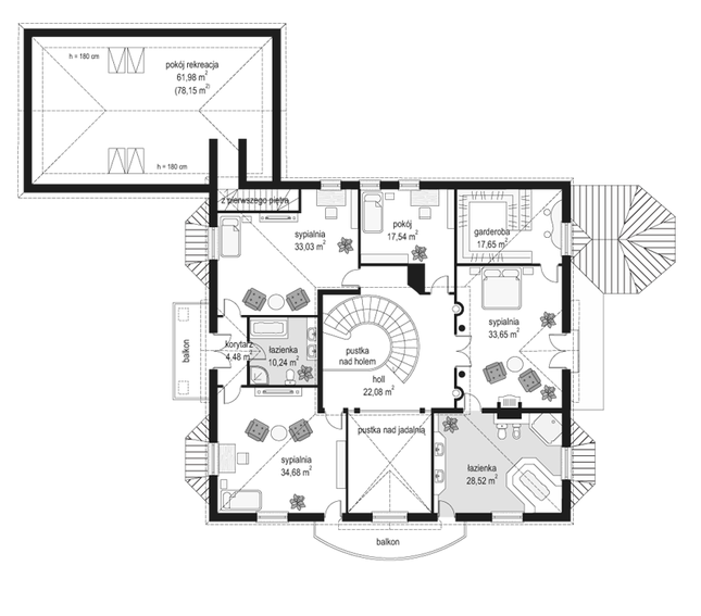 Rzut piętra POW. 280,0 m²