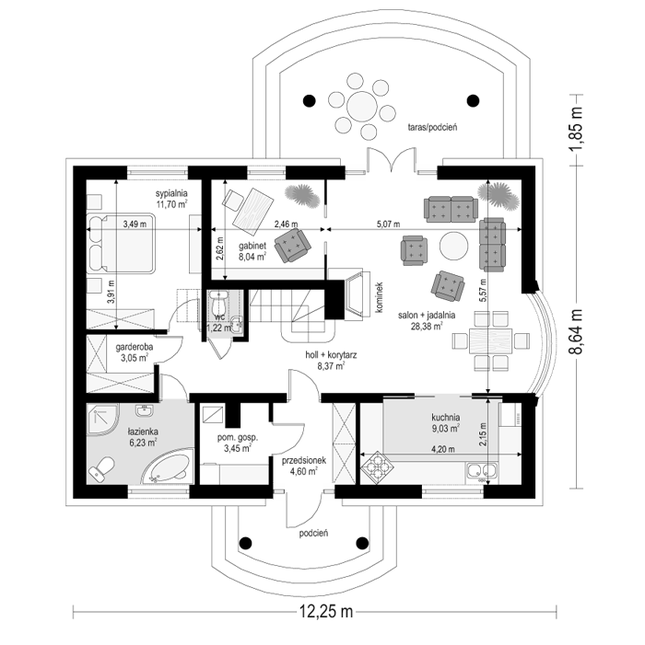 Rzut parteru POW. 84,1 m²