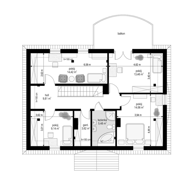 Rzut poddasza POW. 70,0 m²