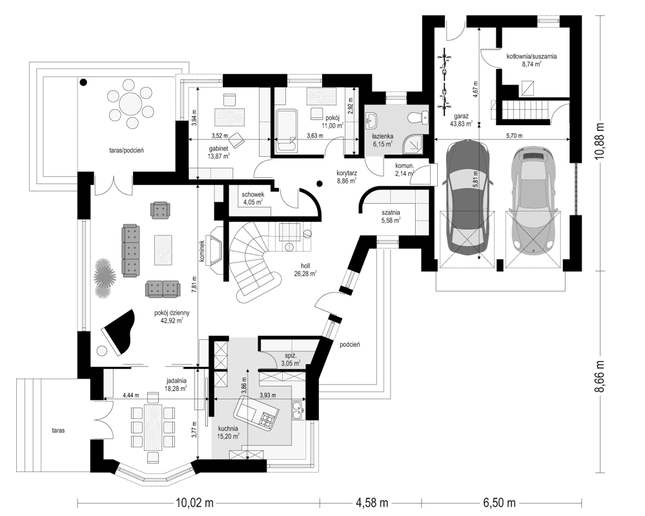 Rzut parteru POW. 210,0 m²
