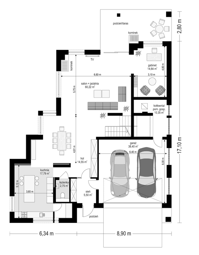 Rzut parteru POW. 164,2 m²