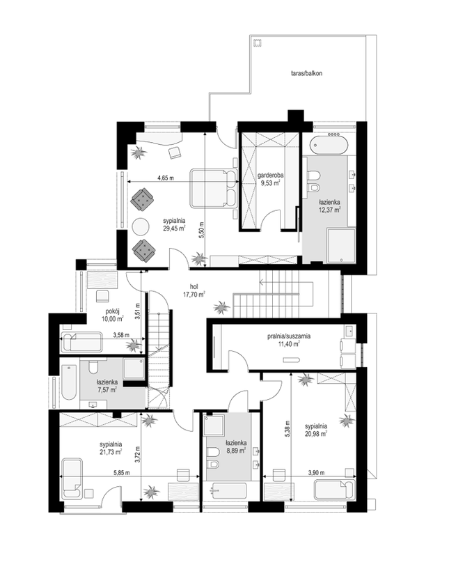 Rzut piętra POW. 149,6 m²