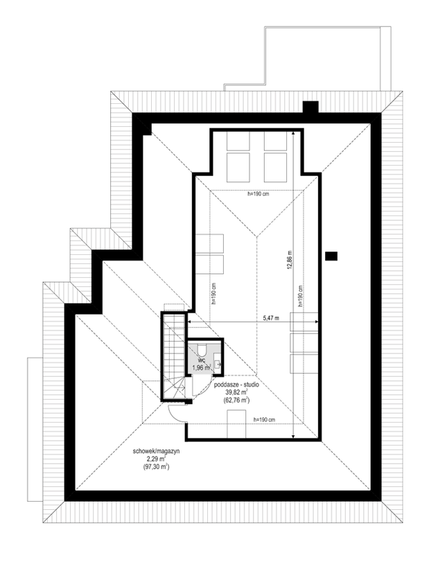 Rzut strychu POW. 162,0 m²
