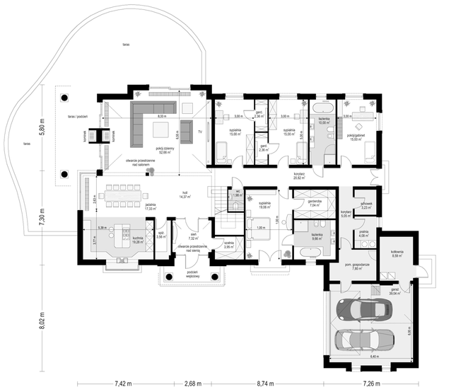 Rzut parteru POW. 294,9 m²