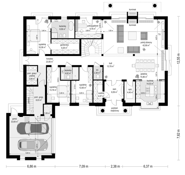 Rzut parteru POW. 247,8 m²