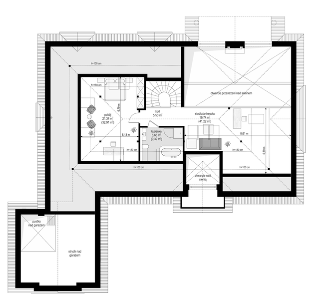 Rzut poddasza POW. 88,9 m²