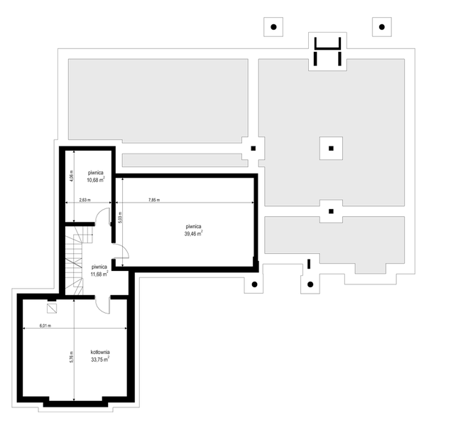 Rzut piwnicy POW. 95,6 m²