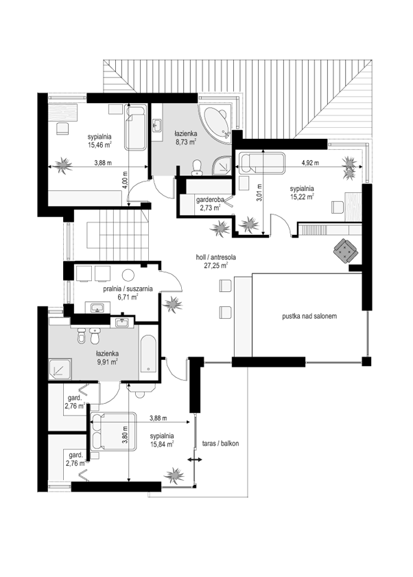 Rzut piętra POW. 107,4 m²