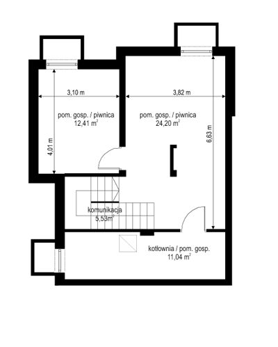 Rzut piwnicy POW. 53,2 m²