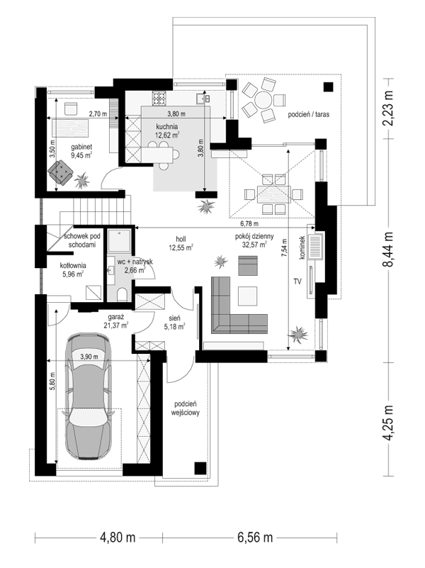 Rzut parteru POW. 102,4 m²