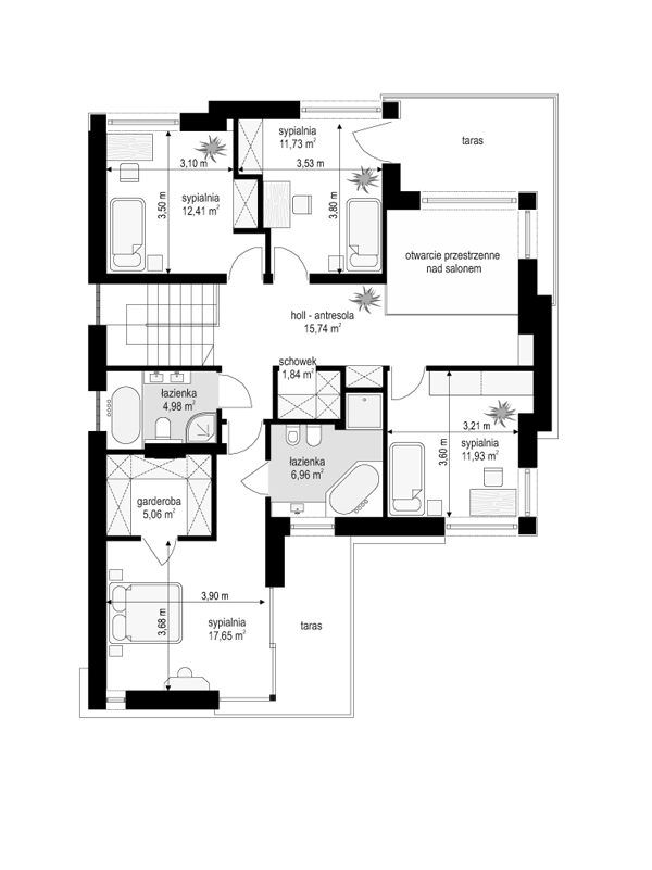 Rzut piętra POW. 88,3 m²