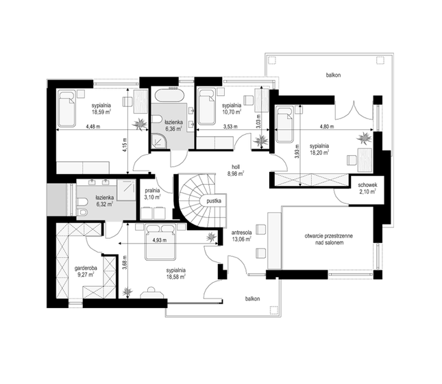 Rzut piętra POW. 115,3 m²