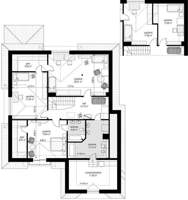 Rzut poddasza POW. 124,4 m²
