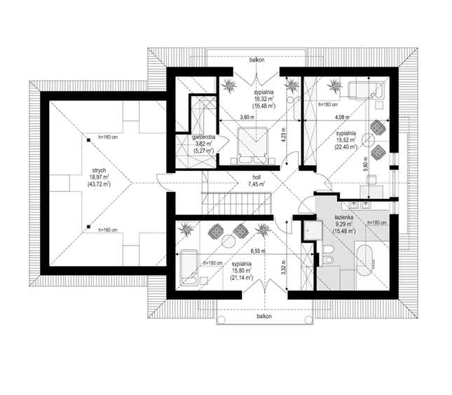 Rzut poddasza POW. 131,9 m²