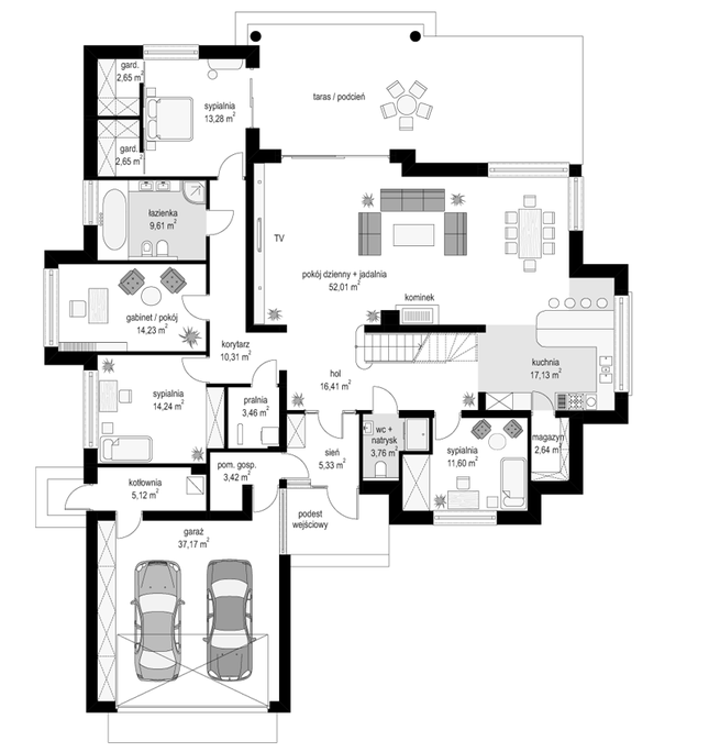 Rzut parteru POW. 225,0 m²