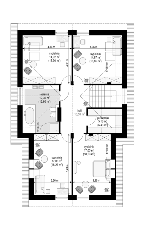 Rzut poddasza POW. 104,6 m²
