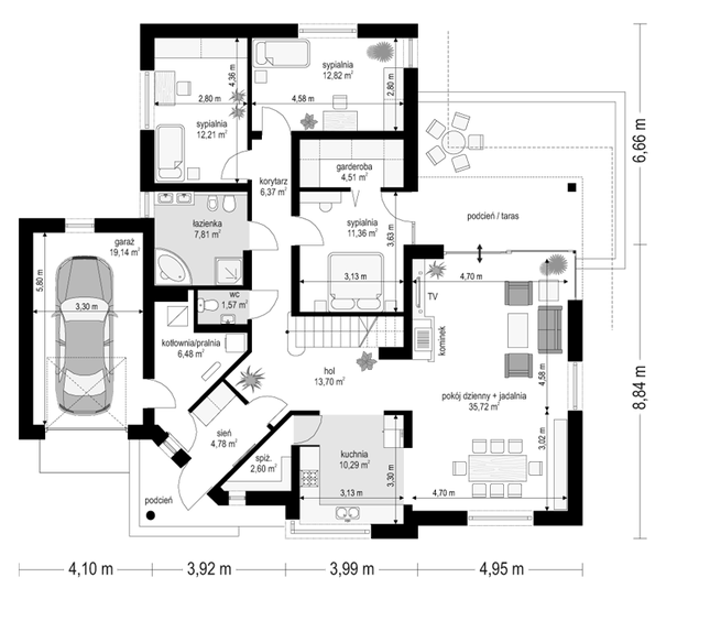 Rzut parteru POW. 149,4 m²