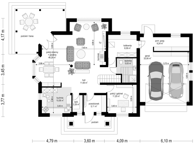 Rzut parteru POW. 143,4 m²